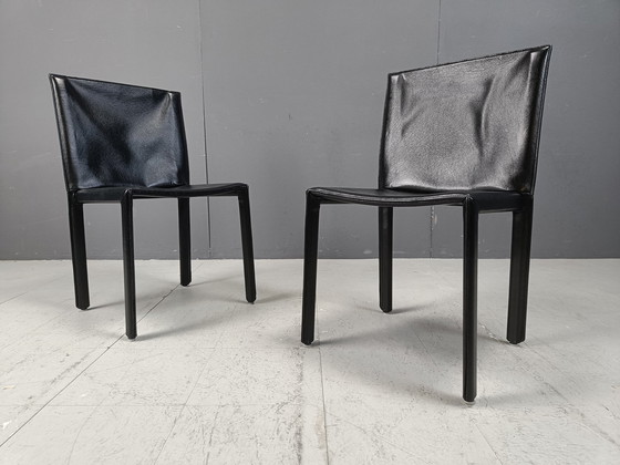 Image 1 of Vintage Pasqualine Leder Esszimmerstühle von Enrico Pellizzoni, 1980S - Set von 6