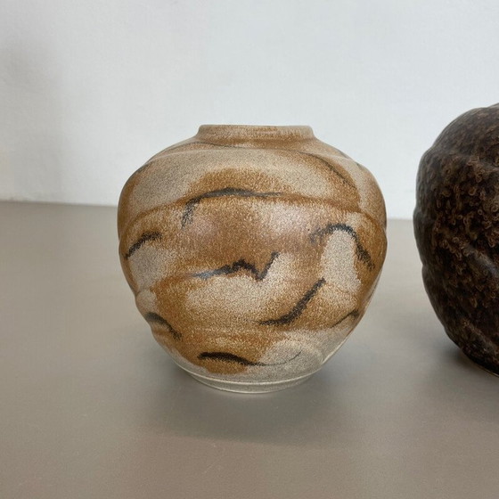 Image 1 of Paar mehrfarbige Vasen aus fetter Lava Op Art Keramik von Bay Ceramics, Deutschland 1970er
