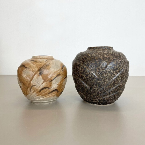 Image 1 of Paar mehrfarbige Vasen aus fetter Lava Op Art Keramik von Bay Ceramics, Deutschland 1970er