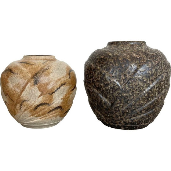 Image 1 of Paar mehrfarbige Vasen aus fetter Lava Op Art Keramik von Bay Ceramics, Deutschland 1970er