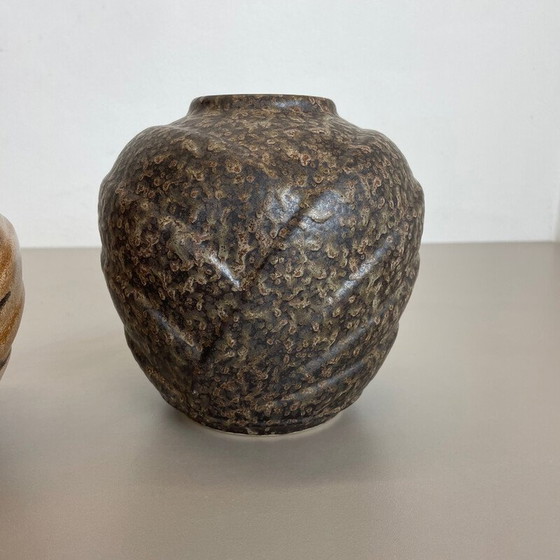 Image 1 of Paar mehrfarbige Vasen aus fetter Lava Op Art Keramik von Bay Ceramics, Deutschland 1970er