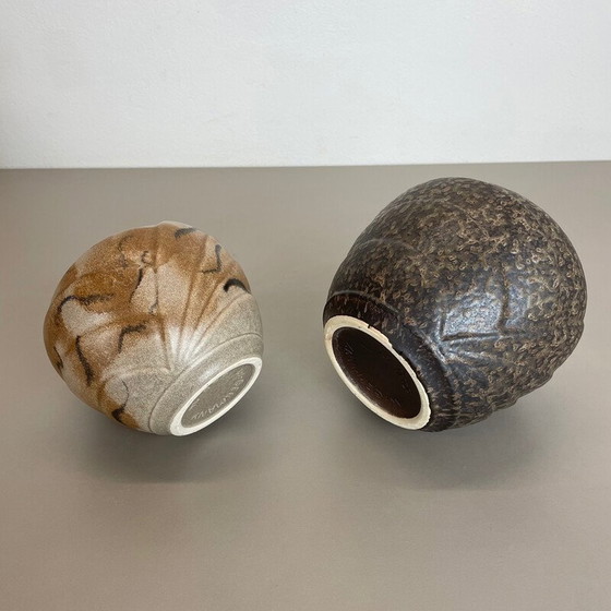 Image 1 of Paar mehrfarbige Vasen aus fetter Lava Op Art Keramik von Bay Ceramics, Deutschland 1970er