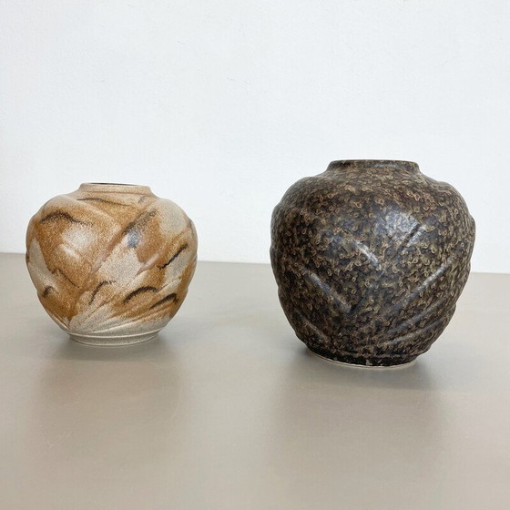Image 1 of Paar mehrfarbige Vasen aus fetter Lava Op Art Keramik von Bay Ceramics, Deutschland 1970er