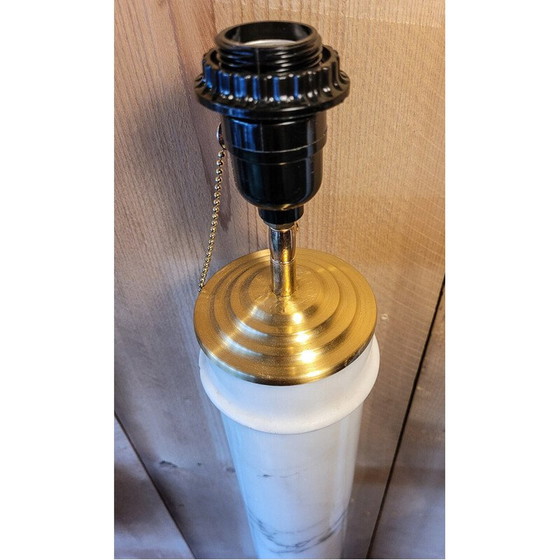 Image 1 of Paar Vintage-Lampensockel aus Marmor, Eichenholz und Bronze