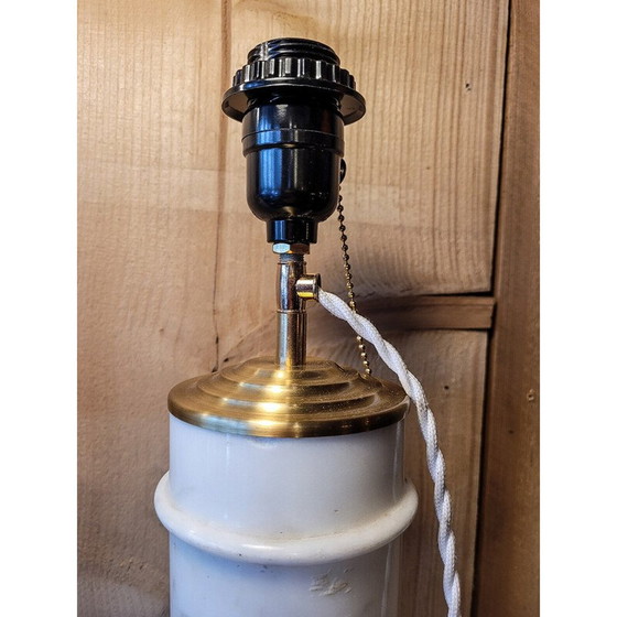 Image 1 of Paar Vintage-Lampensockel aus Marmor, Eichenholz und Bronze