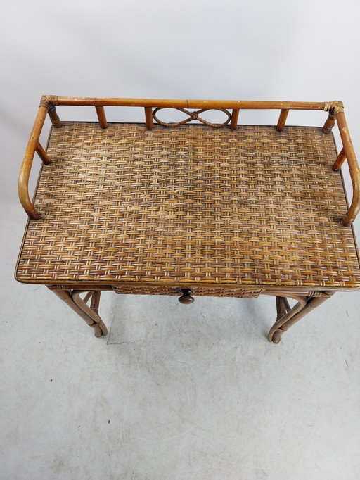 1 X Rattan Bambus Wicker Schreibtisch / Ankleidetisch 1970'S