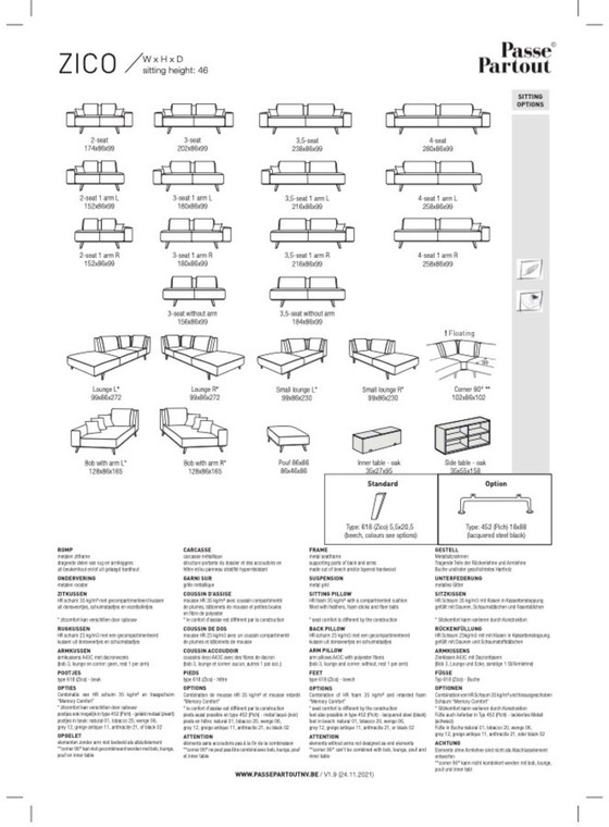 Image 1 of Passepartout 4-Sitzer-Sofa mit Fußhocker