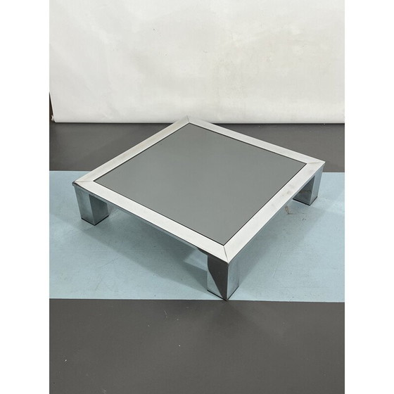 Image 1 of Mid Century Beistelltisch aus Chrom und dunklem Spiegelglas von Saporiti, Italien 1970er