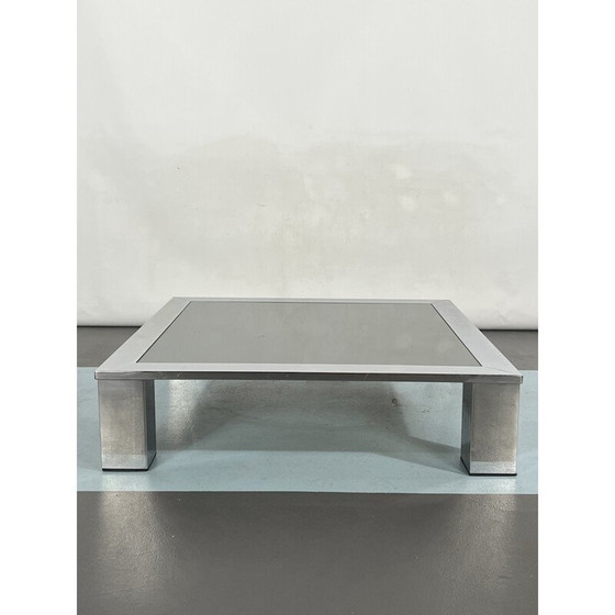 Image 1 of Mid Century Beistelltisch aus Chrom und dunklem Spiegelglas von Saporiti, Italien 1970er