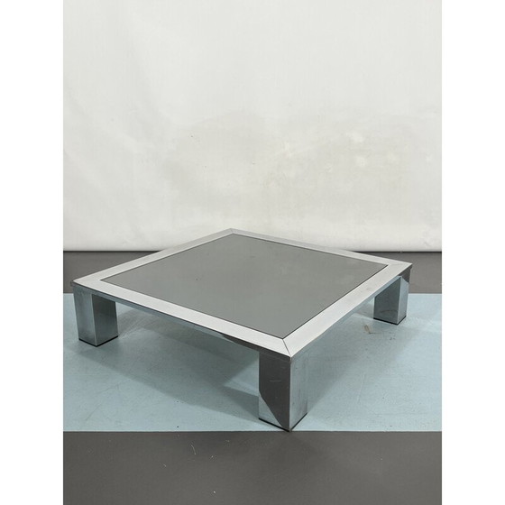Image 1 of Mid Century Beistelltisch aus Chrom und dunklem Spiegelglas von Saporiti, Italien 1970er
