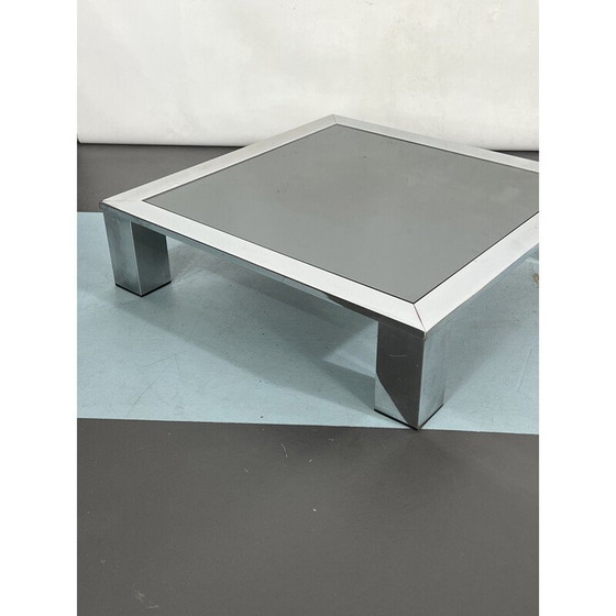 Image 1 of Mid Century Beistelltisch aus Chrom und dunklem Spiegelglas von Saporiti, Italien 1970er