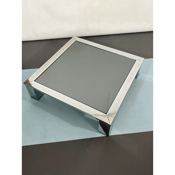 Image 1 of Mid Century Beistelltisch aus Chrom und dunklem Spiegelglas von Saporiti, Italien 1970er