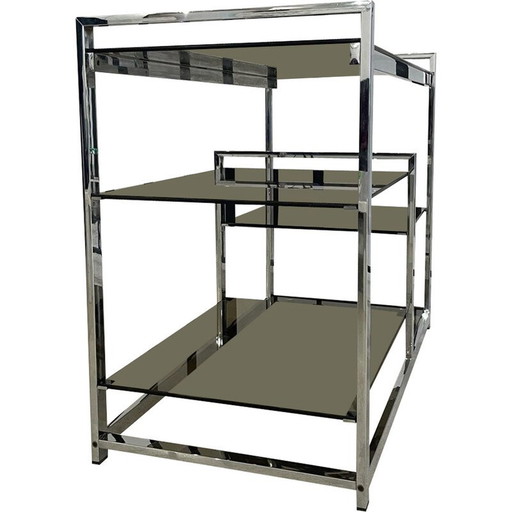 Vintage-Konsole aus verchromtem Metall und Rauchglas, 1970