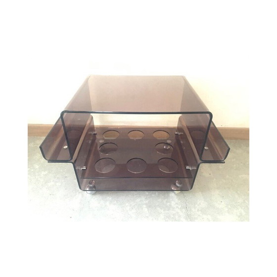 Image 1 of Vintage-Bartisch auf Rädern aus geräuchertem Methacrylat von Michel Dumas für Roche Bobois