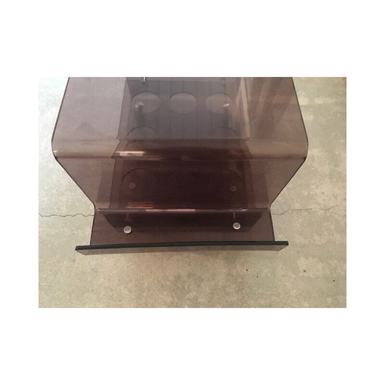 Image 1 of Vintage-Bartisch auf Rädern aus geräuchertem Methacrylat von Michel Dumas für Roche Bobois