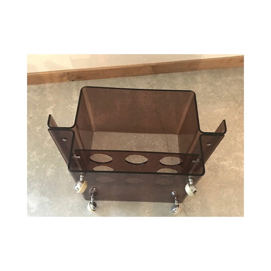Image 1 of Vintage-Bartisch auf Rädern aus geräuchertem Methacrylat von Michel Dumas für Roche Bobois