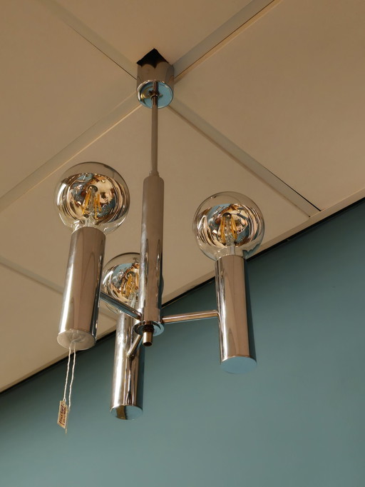 Vintage Hustadt Leuchten Pendelleuchte Deckenleuchte Chrom