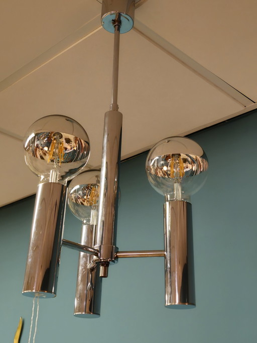 Vintage Hustadt Leuchten Pendelleuchte Deckenleuchte Chrom