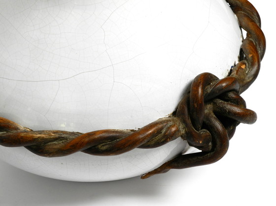 Image 1 of Zwei schöne riesige italienische Keramik-Tischlampen aus der Mitte des Jahrhunderts mit originalen Lampenschirmen