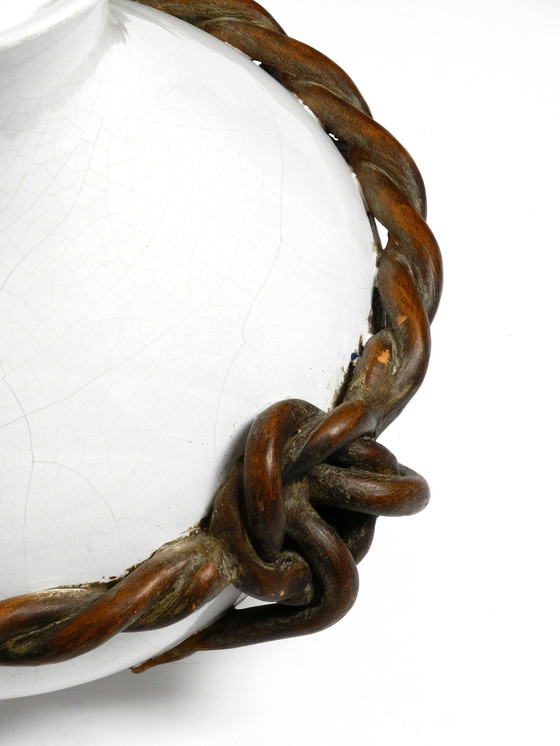 Image 1 of Zwei schöne riesige italienische Keramik-Tischlampen aus der Mitte des Jahrhunderts mit originalen Lampenschirmen