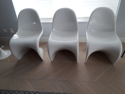3X Weiß Hochglanz Original Verner Panton (Vitra) Esszimmerstühle