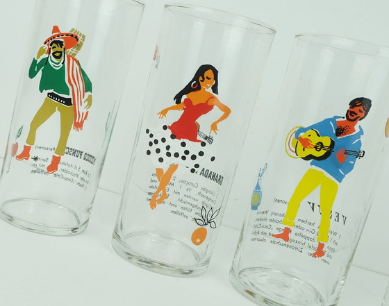 Image 1 of 6 GLÄSER im Messingrahmen mit Bambusgriff, 1950er Jahre.