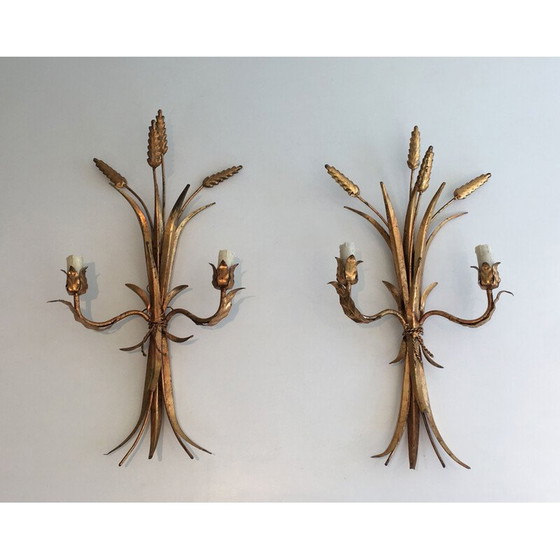 Image 1 of Paar vergoldete Wandlampen aus Metall, 1970