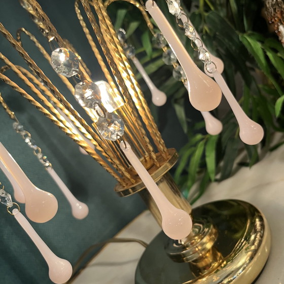 Image 1 of Rosa Opaline Teardrop Tischlampe Vintage