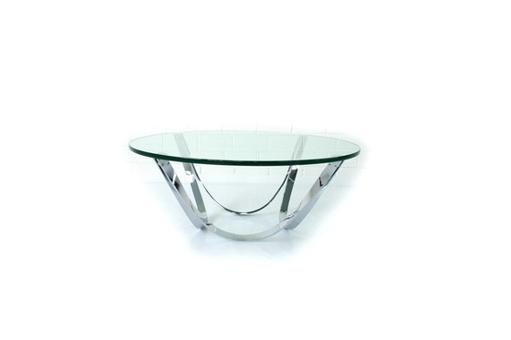 Image 1 of Werner Linder for Bacher Tische, Mod. 2075 Chrome Coffee Table / Couchtisch, new 19mm glass plate