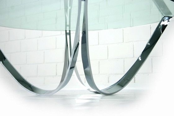 Image 1 of Werner Linder for Bacher Tische, Mod. 2075 Chrome Coffee Table / Couchtisch, new 19mm glass plate