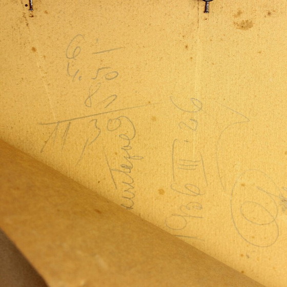 Image 1 of Vintage-Wanddekoration eines Jungen, der aus seinem schwarzen Holzrahmenbett aufwacht, Tschechoslowakei