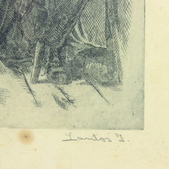 Image 1 of Vintage-Wanddekoration eines Jungen, der aus seinem schwarzen Holzrahmenbett aufwacht, Tschechoslowakei