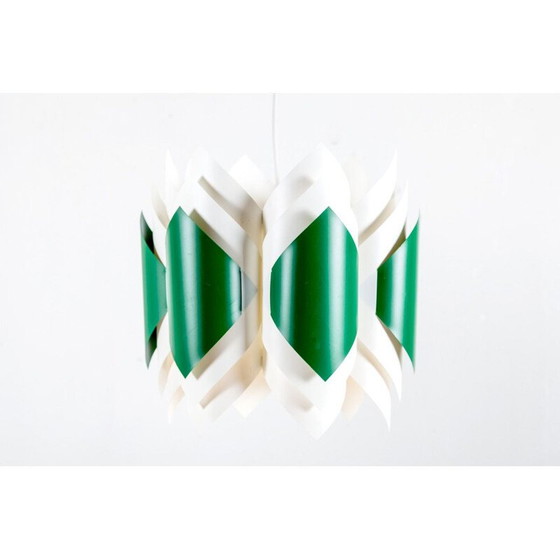 Image 1 of Paar grüne und weiße Pendelleuchten aus Acryl von Lars Schiøler für Hoyrup, Dänemark 1960