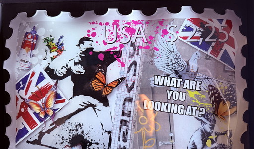 Ad Van Hassel: "Luxus-Kunstbriefmarke, Hommage an Banksy (Ii)".