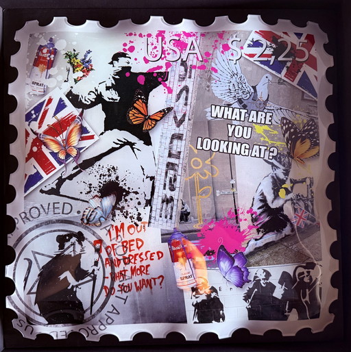 Ad Van Hassel: "Luxus-Kunstbriefmarke, Hommage an Banksy (Ii)".