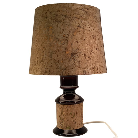 Image 1 of Mid-Century Deutsche Kork und Glas Tischlampe