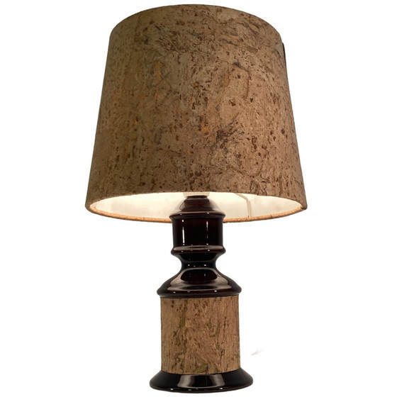 Image 1 of Mid-Century Deutsche Kork und Glas Tischlampe