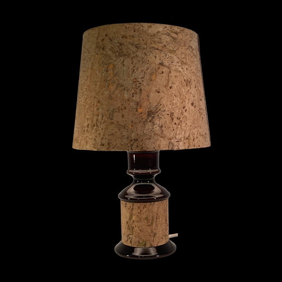 Image 1 of Mid-Century Deutsche Kork und Glas Tischlampe