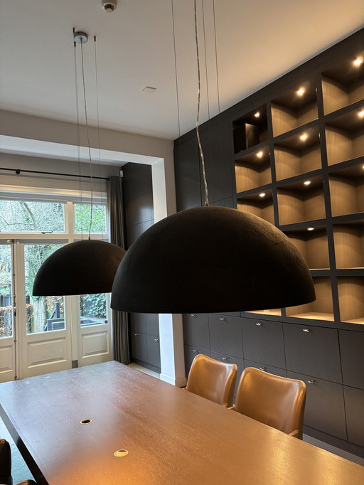 2X Kuppellampe in Betonoptik mit rauer Textur / Goldoptik innen