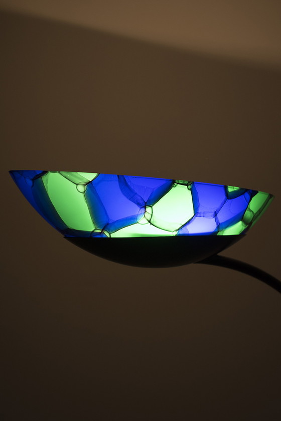 Image 1 of Vintage Stehlampe mit grünem und blauem Glas