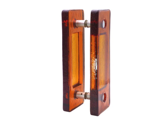 Image 1 of Paar Doppelte Orangene Glasgriffe 1970