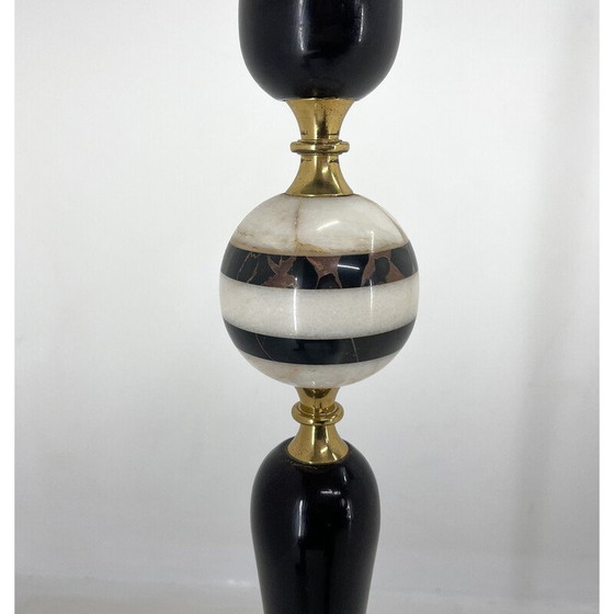 Image 1 of Vintage Stehlampe aus Messing, Onyx und brüniertem Holz mit Stoffschirm, Italien 1950er Jahre