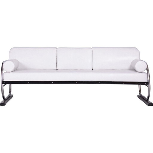Vintage Bauhaus Sofa aus weißem Leder und Chromrohr von Robert Slezák, 1930er Jahre