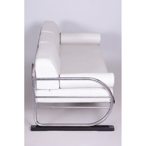 Image 1 of Vintage Bauhaus Sofa aus weißem Leder und Chromrohr von Robert Slezák, 1930er Jahre
