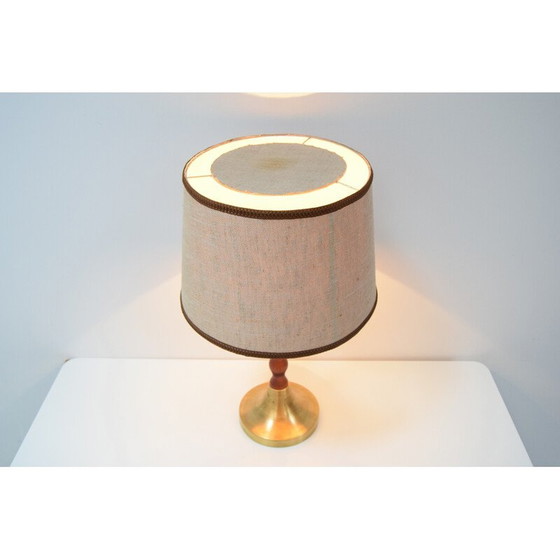 Image 1 of Mid-Century Tischlampe aus Stoff und Holz, Tschechoslowakei 1960er Jahre