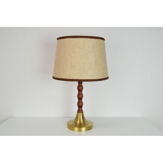 Image 1 of Mid-Century Tischlampe aus Stoff und Holz, Tschechoslowakei 1960er Jahre