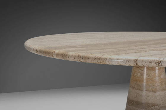 Image 1 of Beeindruckender runder Esstisch aus natürlichem Travertinmarmor, Italien, 1970er Jahre