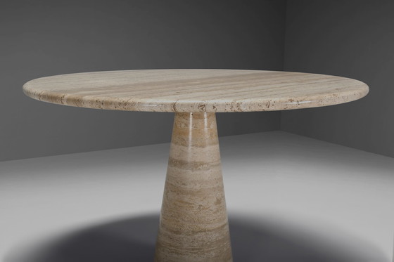Image 1 of Beeindruckender runder Esstisch aus natürlichem Travertinmarmor, Italien, 1970er Jahre