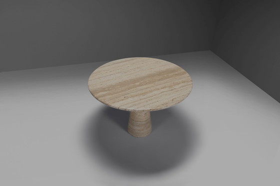 Image 1 of Beeindruckender runder Esstisch aus natürlichem Travertinmarmor, Italien, 1970er Jahre