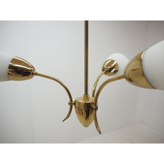 Image 1 of Vintage-Kronleuchter aus Messing und Glas, Tschechoslowakei 1960